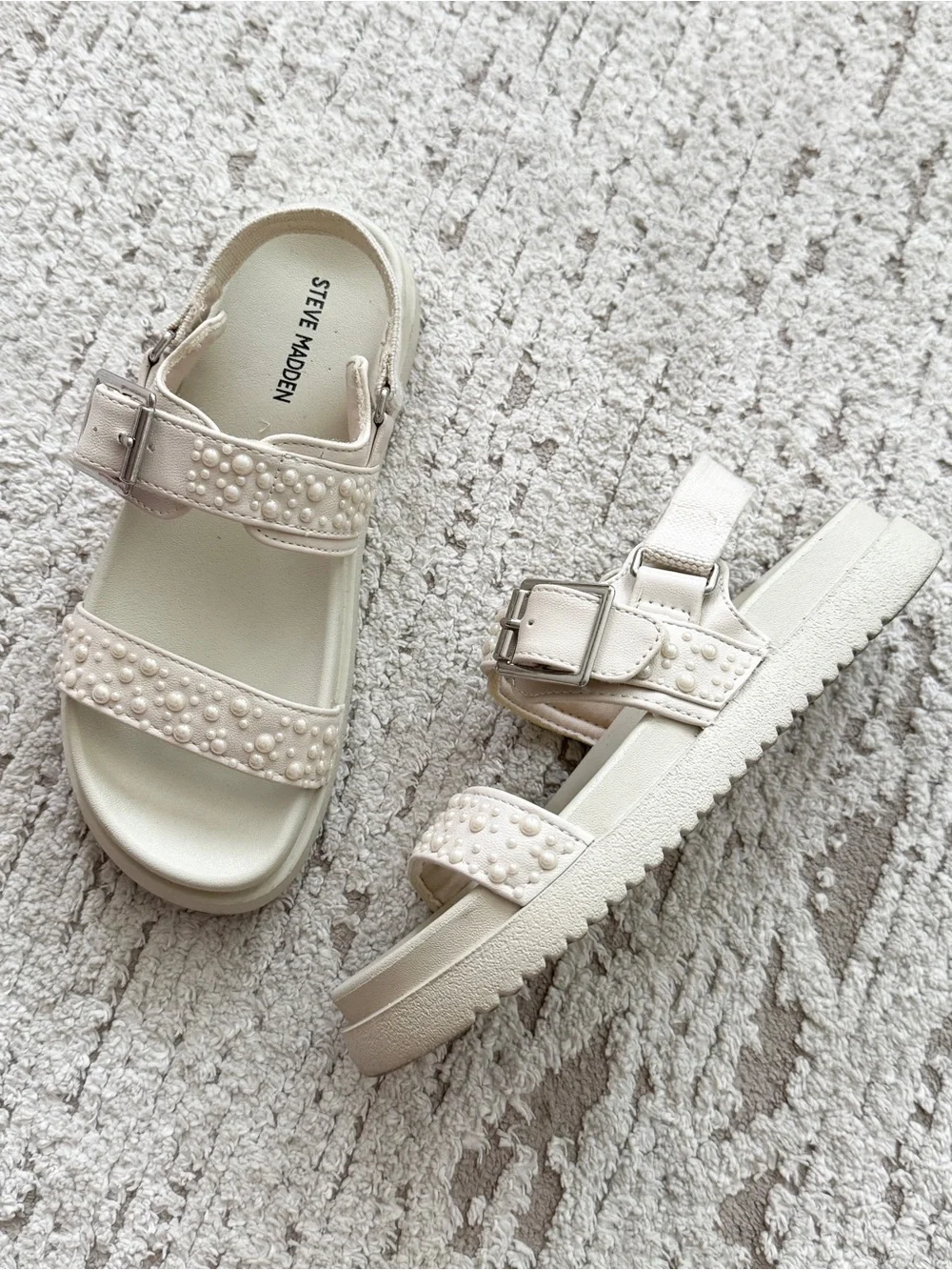 Steve Madden Cream Pearl-Embellished Kids Sandals